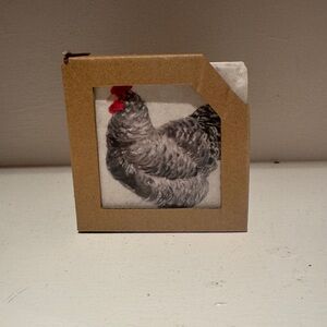 Set of 4 coasters Country Farmhouse Design with 4 breeds of chickens.